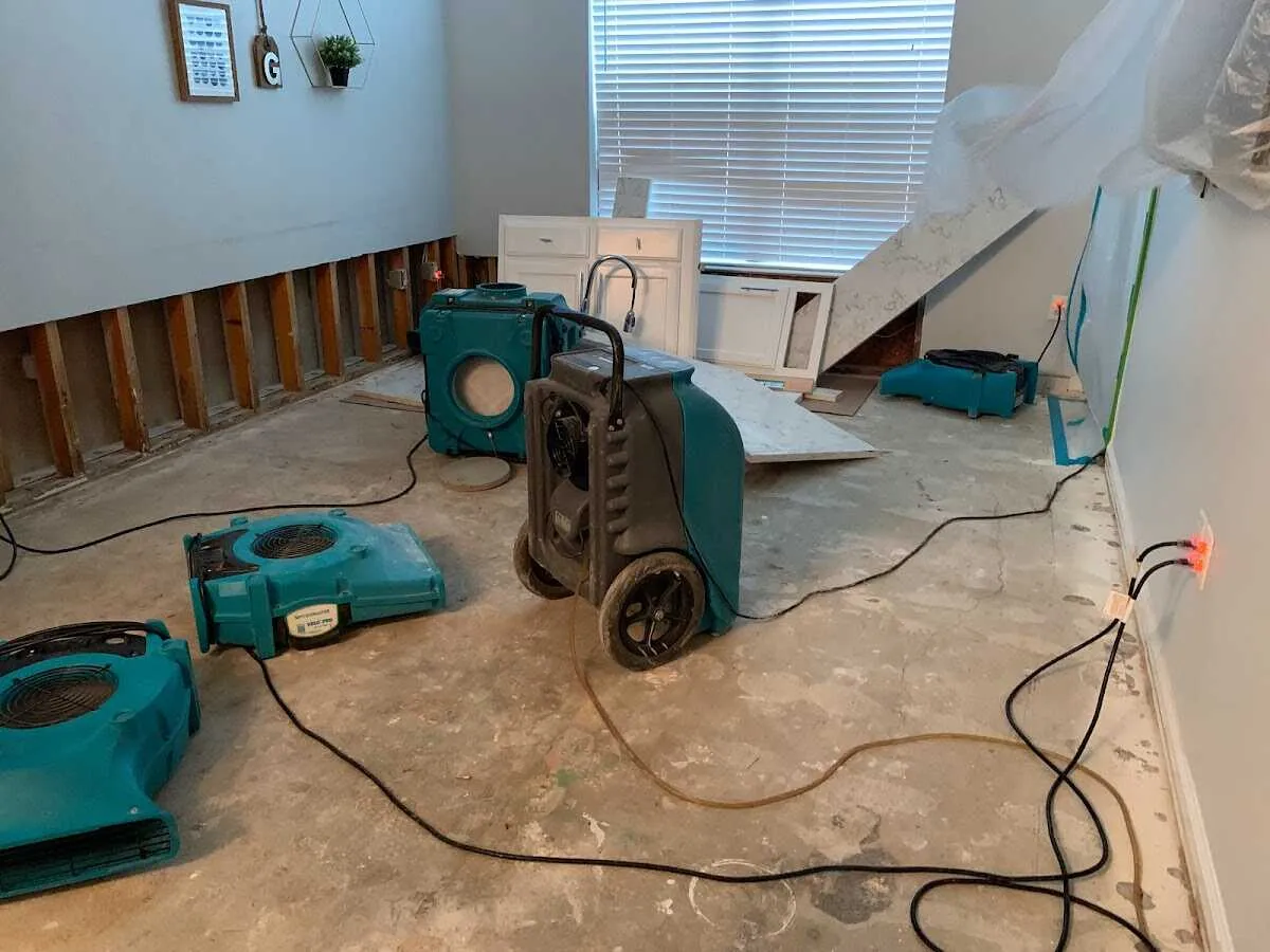Dehumidifier in flood-cut room for Water Damage Restoration in Framingham